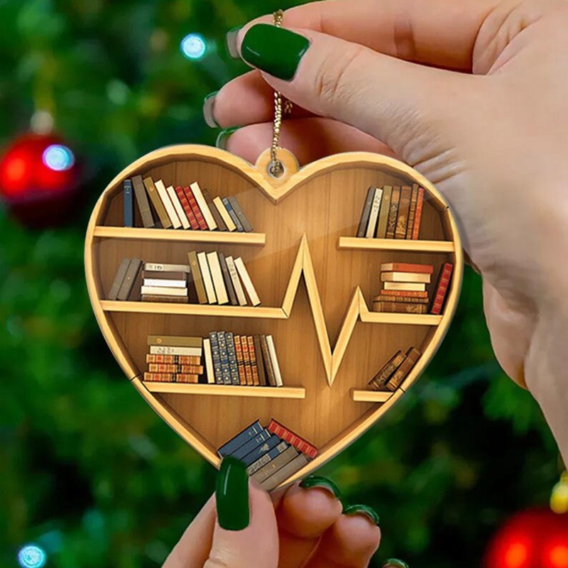 Christmas Book Lovers Heart Acrylic Ornament