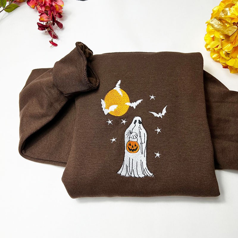 Embroidered Halloween Hoodie Crewneck For Spooky Season