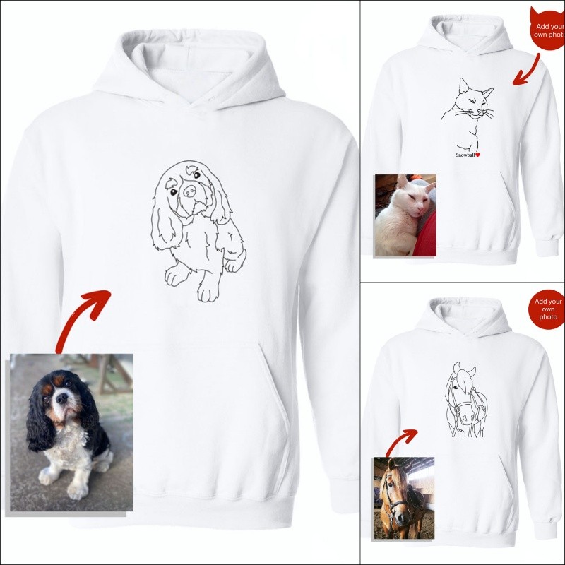 Personalized Embroidered Crewneck Dog/Cat Outline Hoodie For Pet Lover