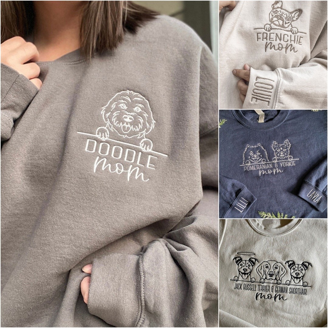 HOT SALE❗❗Embroidered Pet Outline Crewneck Hoodie With Names Gift For Pet Lover