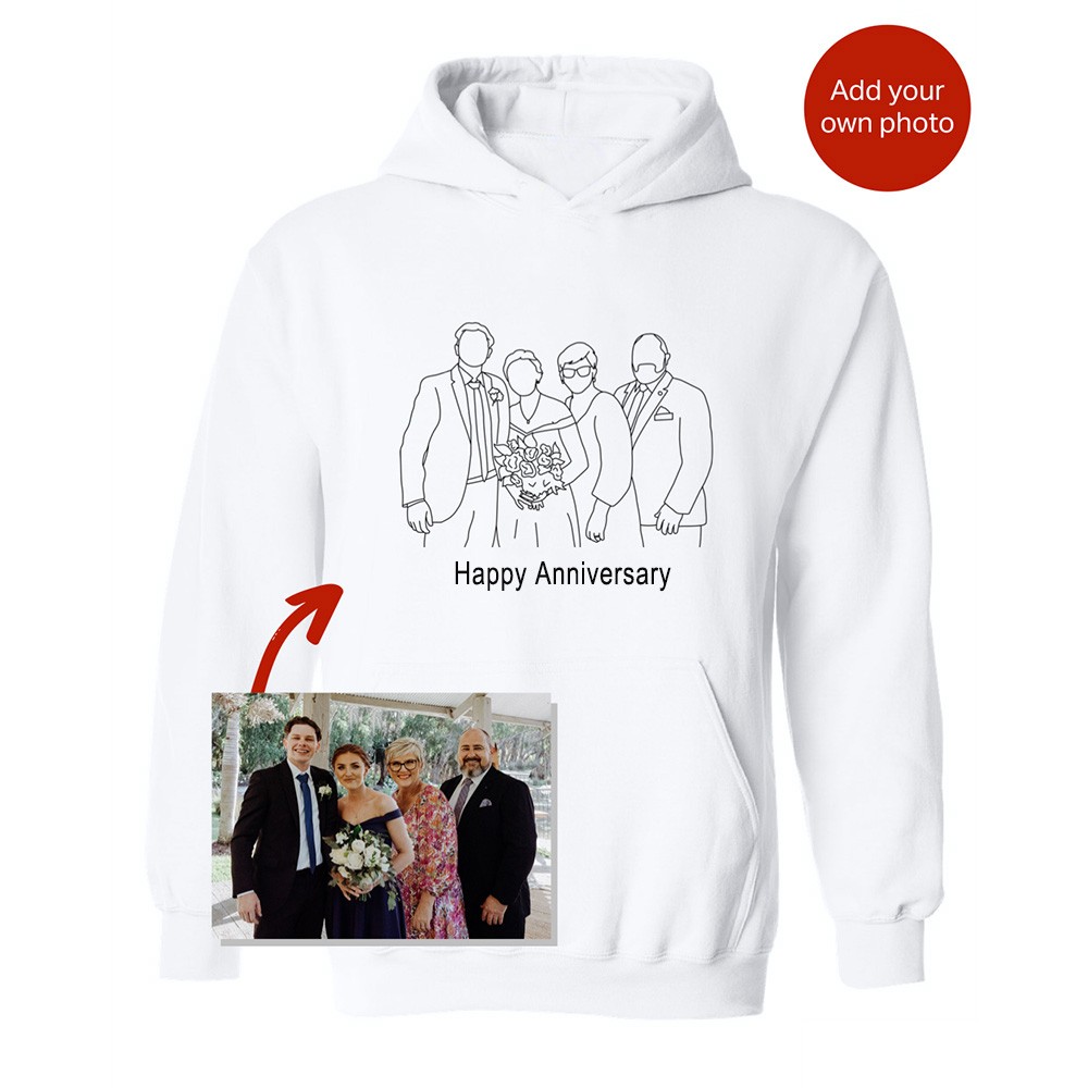 Personalized Happy Anniversary Embroidered Portrait Hoodie Sweatshirt Gift For Father's Day