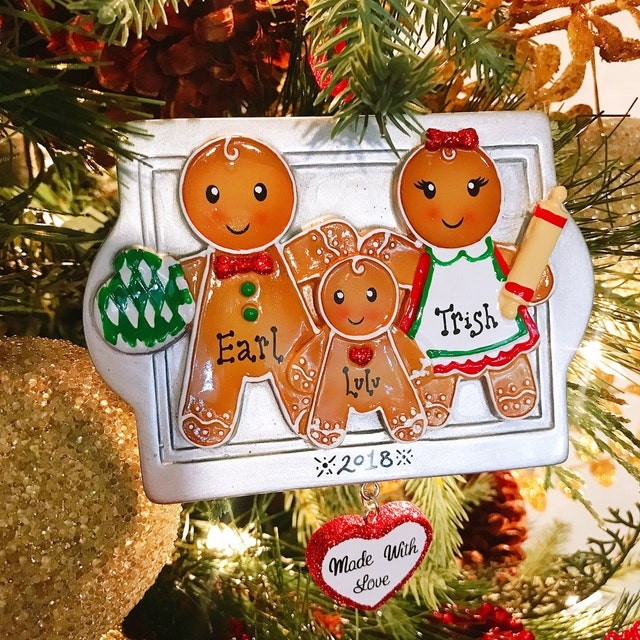 Family of 3 Personalized Gingerbread Christmas Ornament