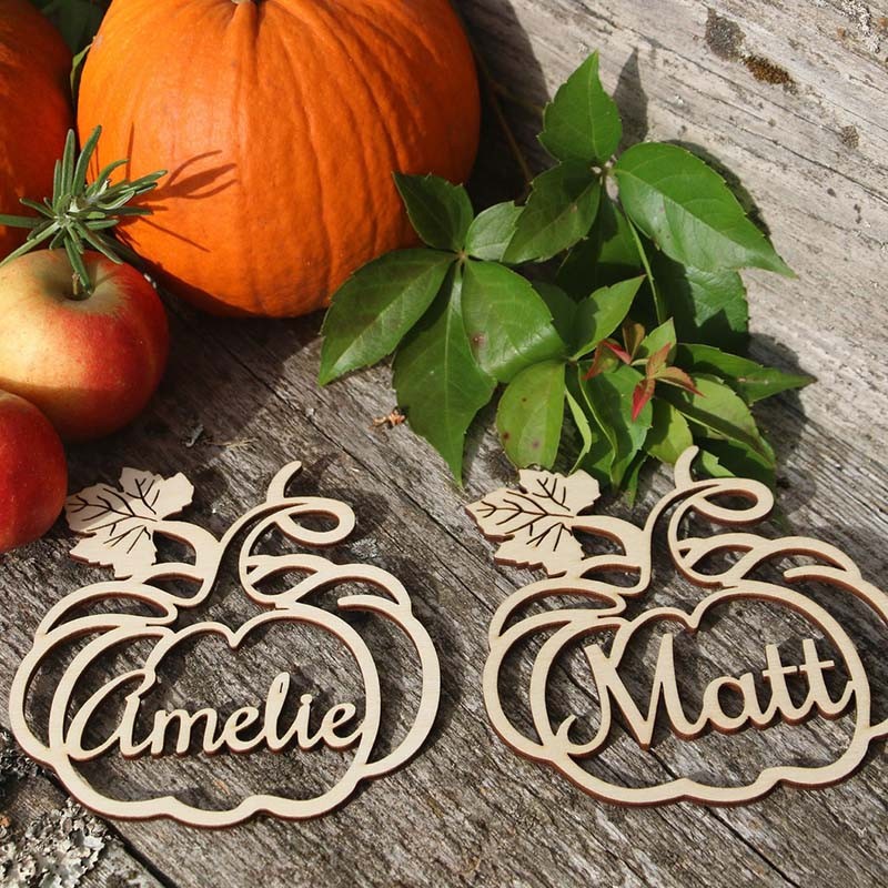 Fall Decor Pumpkin Shape Wooden Place Cards For Family