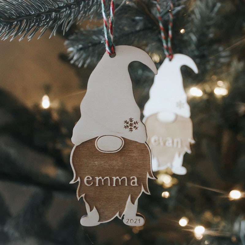 Customize Christmas Tree Gnome Ornament Engraved with Family Names