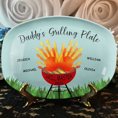 Personalized Daddy's Grilling Plate with Handprint Gift For Father's Day 