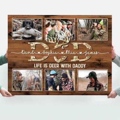 Personalized Deer Hunting Dad Photo Collage Canvas Print Father's Day Gifts