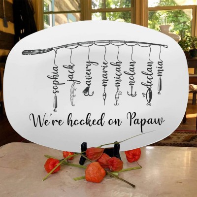 Personalized We're Hooked On Daddy Platter with Names Gift For Dad Grandpa 