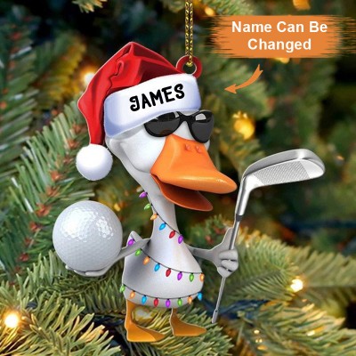 Personalized Golfing Duck Christmas Ornament
