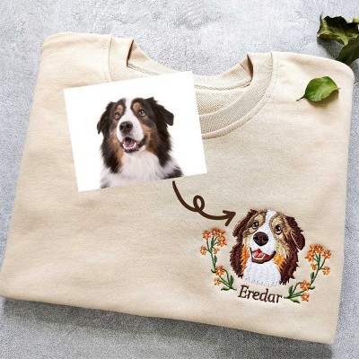 Personalized Pet Face and Name Embroidered Sweatshirt Hoodie Gift For Pet Lover
