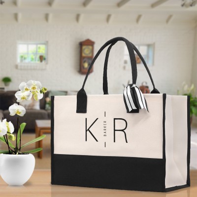 Initials and Last Name Customized Embroidered Tote Bag