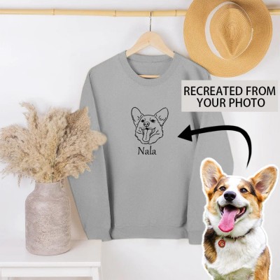 Custom Pet Face Printing Sweatshirt Dog Cat Outline Portrait Jumper Pet Lover Illustration Hoodie