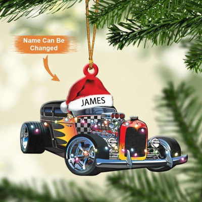 Personalized Racing Lover Santa Rod Christmas Ornament