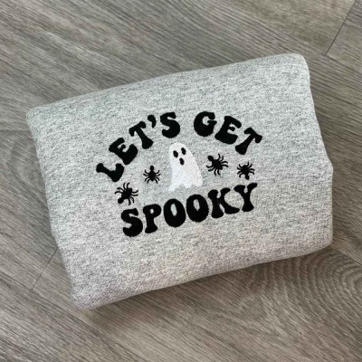 Embroidered Let's Get Spooky Halloween Hoodie Crewneck For Spooky Season Halloween Party