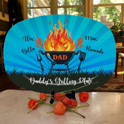 Personalized Father's Day Daddy's Grilling Plate Gift For Dad Grandpa 
