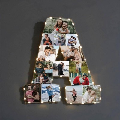 Personalized Initial Wall Photo Collage Lamp for Couple Christmas Birthday Valentines Day Anniversary Gift