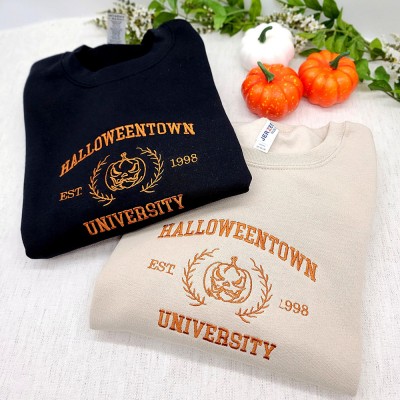 Embroidered Halloweentown University Hoodie Crewneck Spooky Season Halloween Shirt 