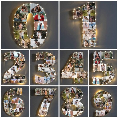 Personalized Number Wall Photo Collage Lamp for Couple Christmas Birthday Valentines Day Anniversary Gift