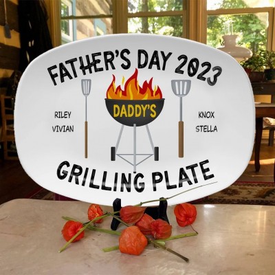 Personalized Father's Day BBQ Grilling Plate Gift For Dad Grandpa 