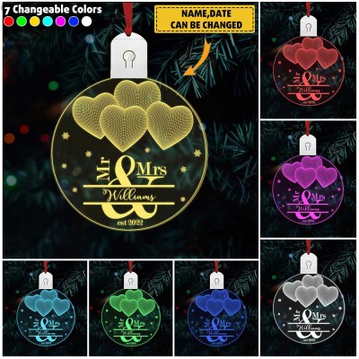 Personalized Christmas LED Ornament Newlywed Gift