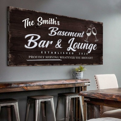 Personalized Canvas Print Basement Bar And Launge Wall Decor Father's Day Gift