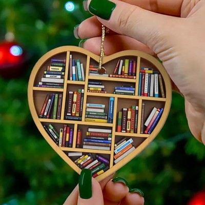 Book Nerd Bookworm Gift Bookself Heart Shape Reader Writer Rear View Mirror Car Accessories