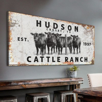 Personalized Canvas Print Rustic Cattle Ranch Sign Wall Decor Father's Day Gift