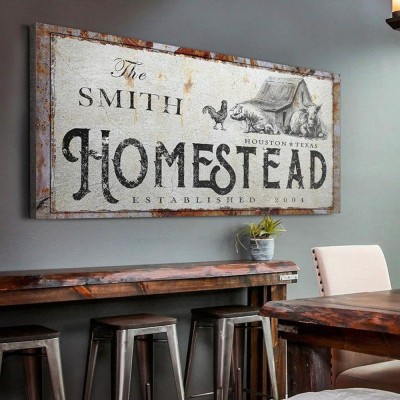 Personalized Canvas Print Homestead Farmhouse Sign Rustic Wall Decor Father's Day Gift