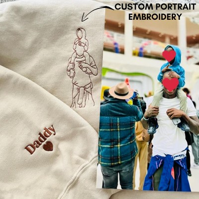 Personalized Dad Outline Portrait Sweatshirt Embroidered Sleeve Father's Day Gift