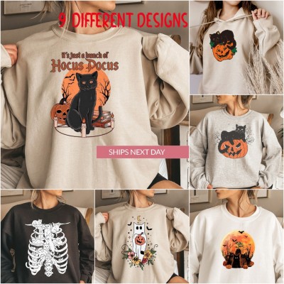 Best Seller❗❗9 Designs Halloween Cat Hoodie Crewneck Spooky Season For Cat Lover