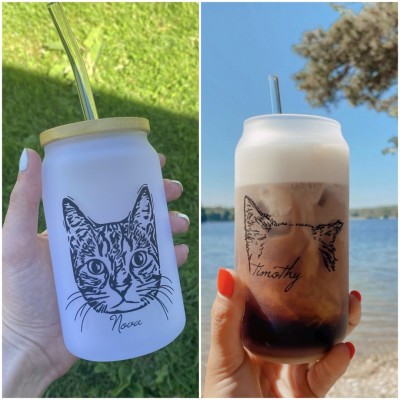 HOT SALE❗❗Personalized Pet Minimal Outline Frosted Can Glass Gift For Pet Lover