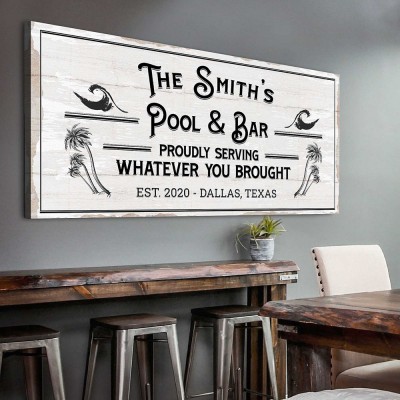 Personalized Canvas Print Pool And Bar Sign Wall Decor Father's Day Gift