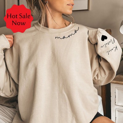 Best Seller❗❗Custom Mama Sweatshirt Hoodie with Kids Names Christmas Birthday Gift For Mom New Mom