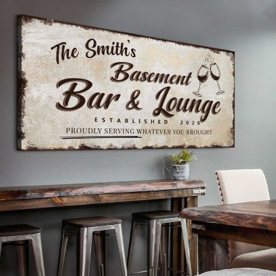 Personalized Canvas Print Basement Bar And Launge Wall Decor Father's Day Gift