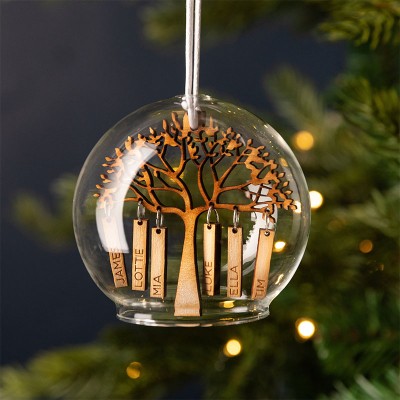Personalized Wooden Family Tree Glass Dome Bauble