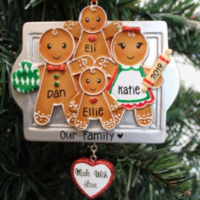 Family of 4 Personalized Gingerbread Christmas Ornament