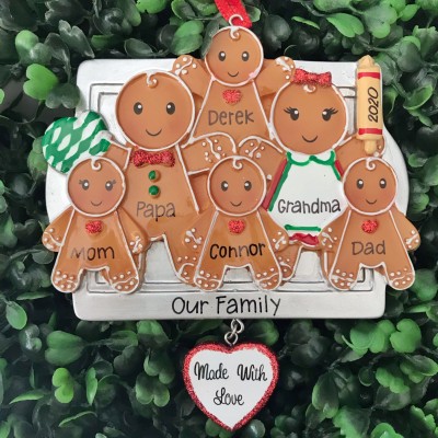 Family of 6 Personalized Gingerbread Christmas Ornament