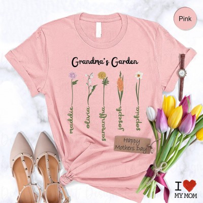 Custom Mom's Garden Birth Month Flower T-shirt Mother's Day Gift
