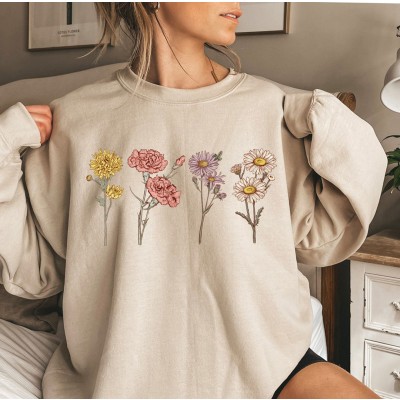 Custom Embroidered  Birth Month Flower Sweatshirt For Mom Grandma Mother's Day Gift