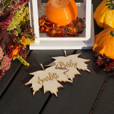 Fall Decor Thanksgiving Maple leaves Wooden Place Cards For Family