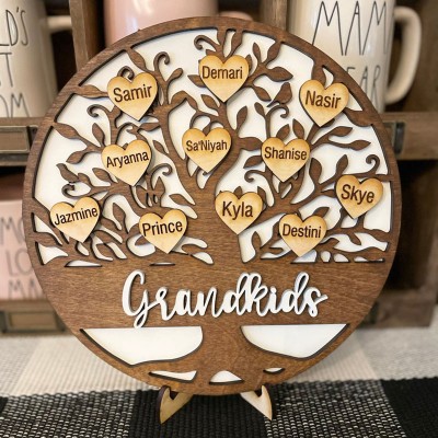 Personalized Family Tree Frame Sign with 1-30 Names Christmas Gift For Grandma, Nana, Mom