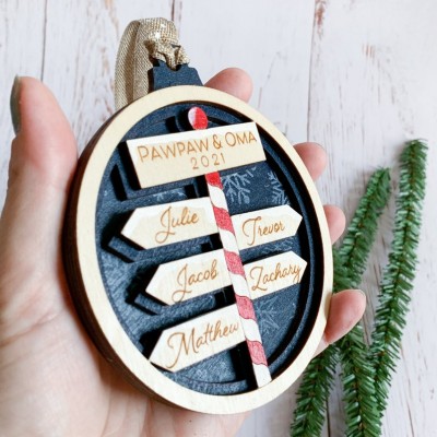 Personalized 2021 Christmas Hand-Painted Family Signpost Ornament With 1-10 Family Names