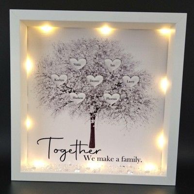 Personalized Light Up Family Tree Box Frame with 1-25 Names Christmas Gift For Grandma, Mom