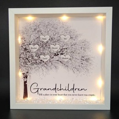 Personalized Light Up Family Tree Box Frame with 1-25 Names Christmas Gift For Grandma, Mom