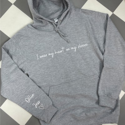 ''Heart On My Sleeve'' Custom Sweatshirt Hoodie with Kids Names Birthday and Christams Gift