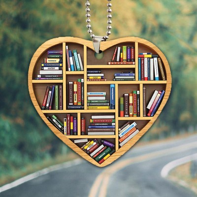 Book Nerd Bookworm Gift Bookself Heart Shape Reader Writer Rear View Mirror Car Accessories