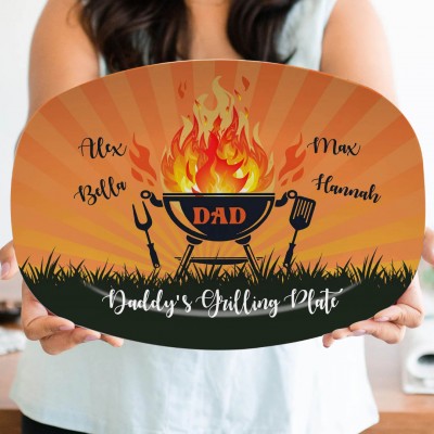 Personalized Father's Day Daddy's Grilling Plate Gift For Dad Grandpa 