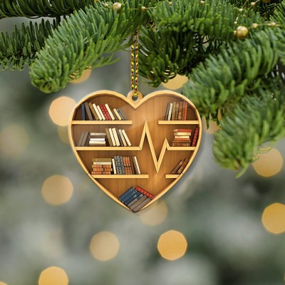 Christmas Book Lovers Heart Acrylic Ornament