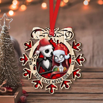 Personalized Couple True Love Never Dies Wood Ornament