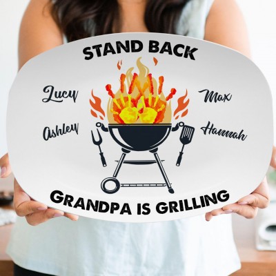 Personalized Stand Back Grandpa is Grilling Plate Gift For Father's Day 