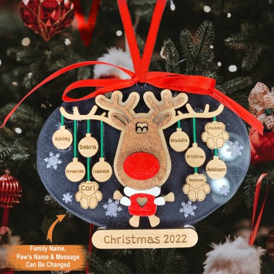 Personalized 2022 Family Reindeer Christmas Ornament with 1-10 Family Names